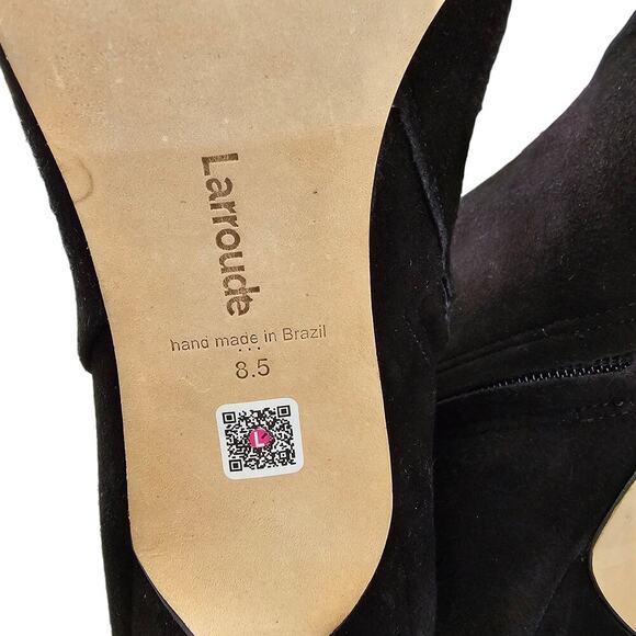 Larroude Mini Kate Suede Heel Boot Size 8.5 Ankle Zip Bootie Black - Picture 9 of 10